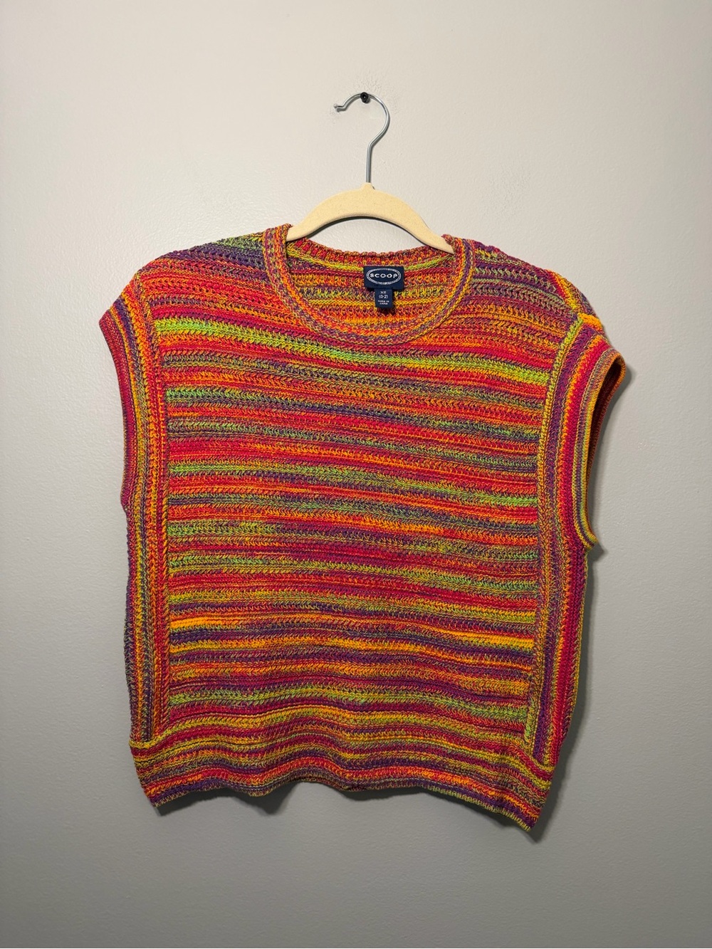 Scoop Multicolor Stripe Knit Crewneck Sweater Vest - Bright Red/Yellow